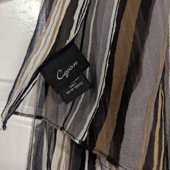 Silk Multi-Striped Earth Toned Agate Stripe Scarf - Picture 4 of 5